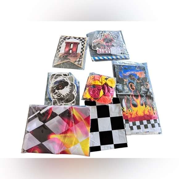 Birthday Party Monster Truck Theme Decorations Banner Tablecloth Balloons Decor - Picture 1 of 7